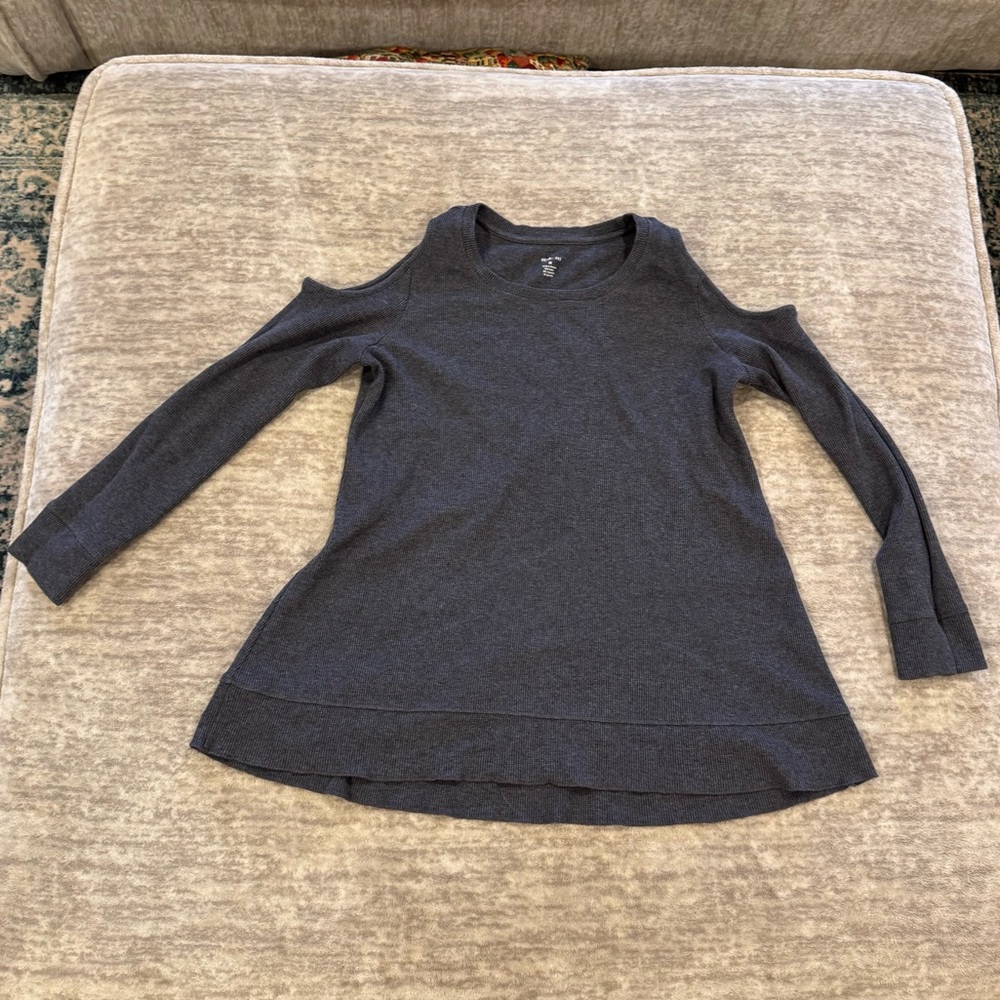 Grey shirt/blouse with peek a boo shoulders. Size M.
